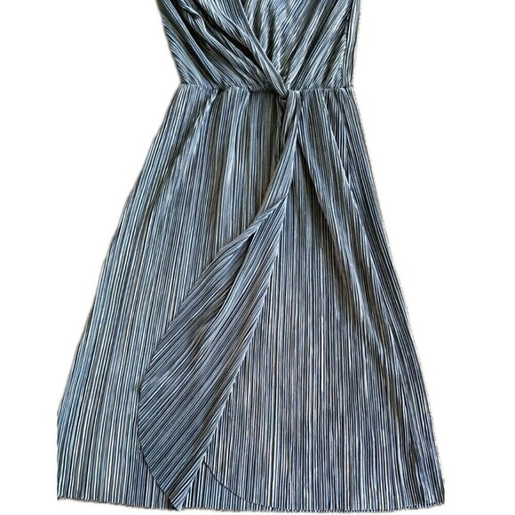 Vila Clothes Evening Dress Size 38 6/8 Metàllic Silver Tulip Wrap Crinkled Sheer - Picture 6 of 10